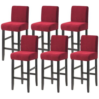 JHLD Bar Stool Covers, Plaid Furniture Chair Seat Cover Stretch Barstool Slipcover Dining Chair Covers Machine Washable for Living Room-red-Set of 6