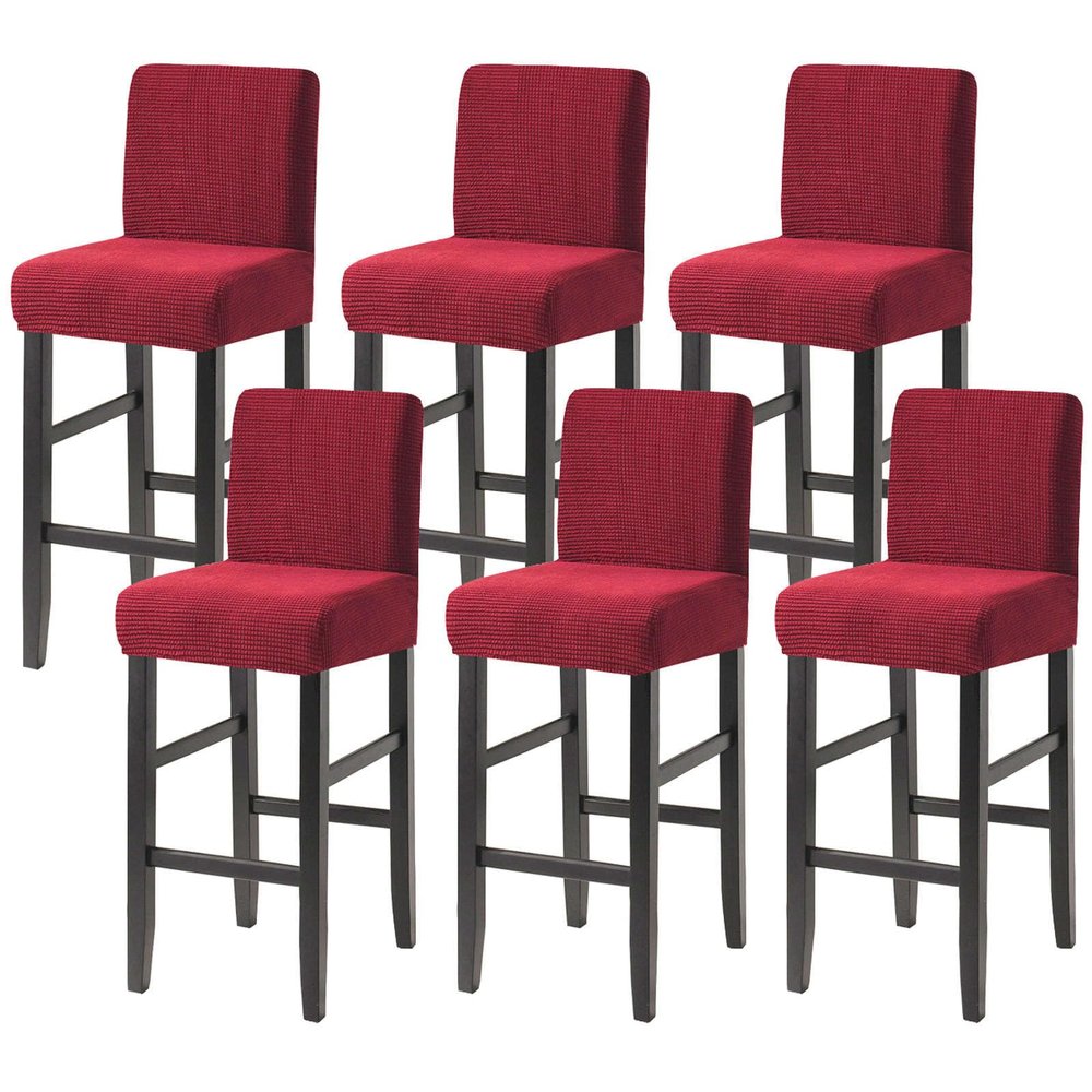 JHLD Bar Stool Covers, Plaid Furniture Chair Seat Cover Stretch Barstool Slipcover Dining Chair Covers Machine Washable for Living Room-red-Set of 6