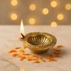 Indian Shelf 2 Piece Handmade Golden Brass Tribal Design Round Oil Lamps Diya view 1