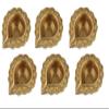 Indian Shelf 6 Piece Handmade Golden Brass Bud Shaped Decorative Border Oil Lamps Diya view 1