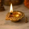 Indian Shelf 6 Piece Handmade Golden Brass Bud Shaped Decorative Border Oil Lamps Diya view 2