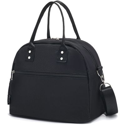 FlowFly Insulated Lunch Bag With Shoulder Strap for Women, Men, and Kids, Large and Reusable, Handle, Freezable Work and School Travel Tote and Meal Prep Organizer (Black)