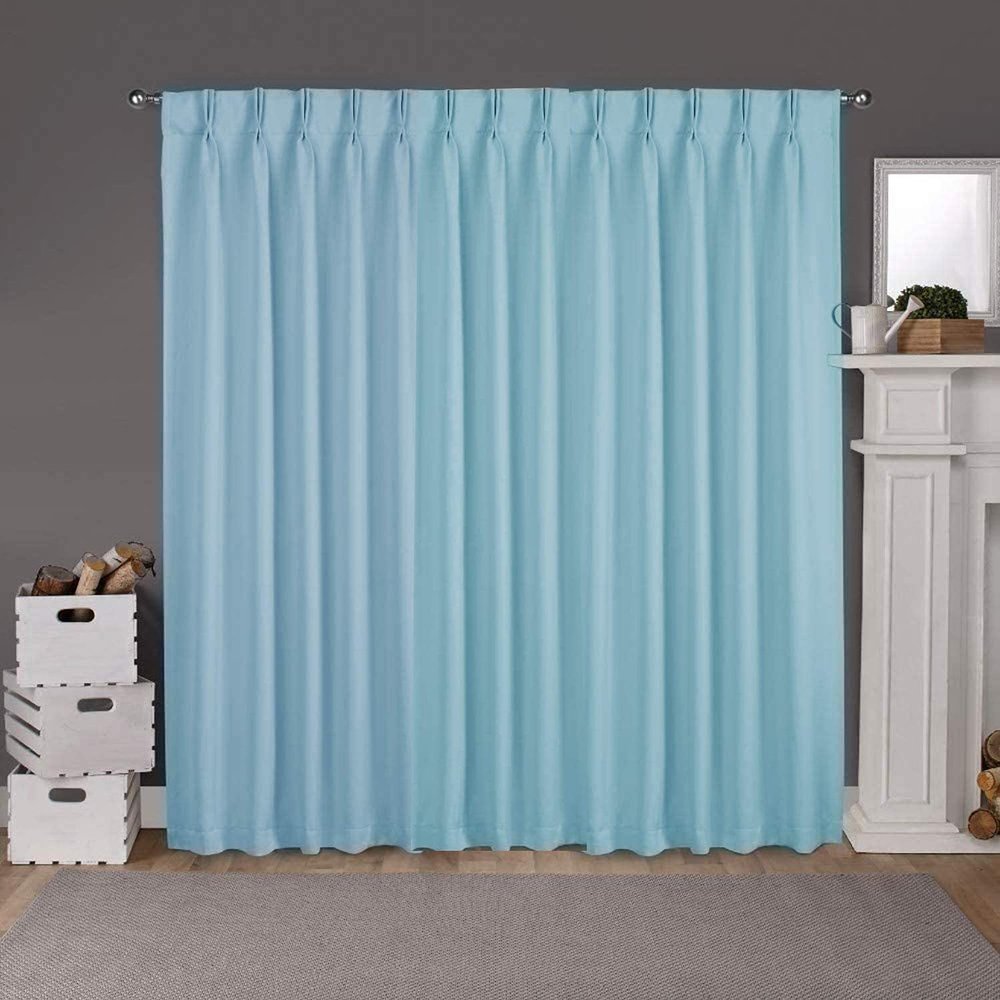 Blackout Double Pinch Pleated Window Curtain Panels Luxury Polyester Drapes for Bedroom with Full Blackout with Very Easy Hanging Option via Hook (Light Blue Solid, 72"x120", 1 Panel)