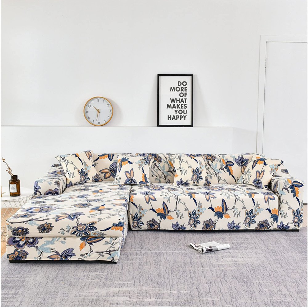 Stretch Sofa Slipcover for L-Shaped Sofa Cover, 2pcs Sectional Couch Covers Printed 2 3 4 Seater Furniture Protector for Living Room Pets Kids