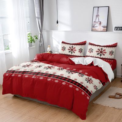 4 Pieces Bedding Sets Abstract Winter Snowflakes Theme Queen Duvet Covers with Soft Flat Comforter Cover Sheet Bedspread Pillowcases for Kids Teens Bedroom Christmas Red and Black Buffalo Check Plaid