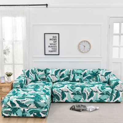 Stretch Sofa Slipcover for L-Shaped Sofa Cover, 2pcs Sectional Couch Covers Printed 2 3 4 Seater Furniture Protector for Living Room Pets Kids