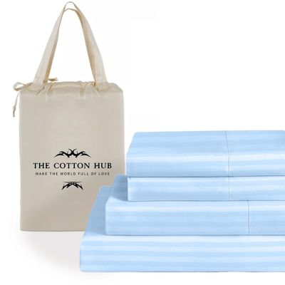 Full Size 4-Piece Sheet Set - Luxurious 600-Thread-Count Egyptian Cotton Bedding Sheets & Pillowcases - Bed Sheets - Deep Pocket fits up to 7-9 inch Mattress (Stripe, Light Blue)