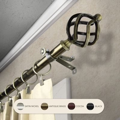 Domovina Curve 13/16" Single Curtain Rod Antique Brass/66-120