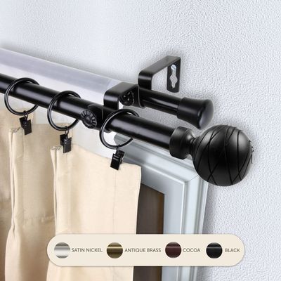 Domovina Phoebe 13/16" Double Curtain Rod Black/66-120