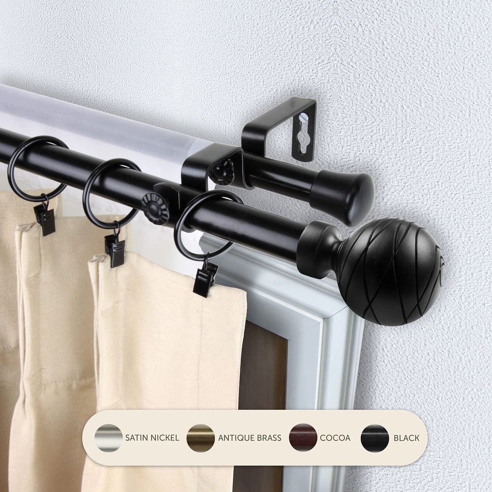Domovina Phoebe 13/16" Double Curtain Rod Black/66-120