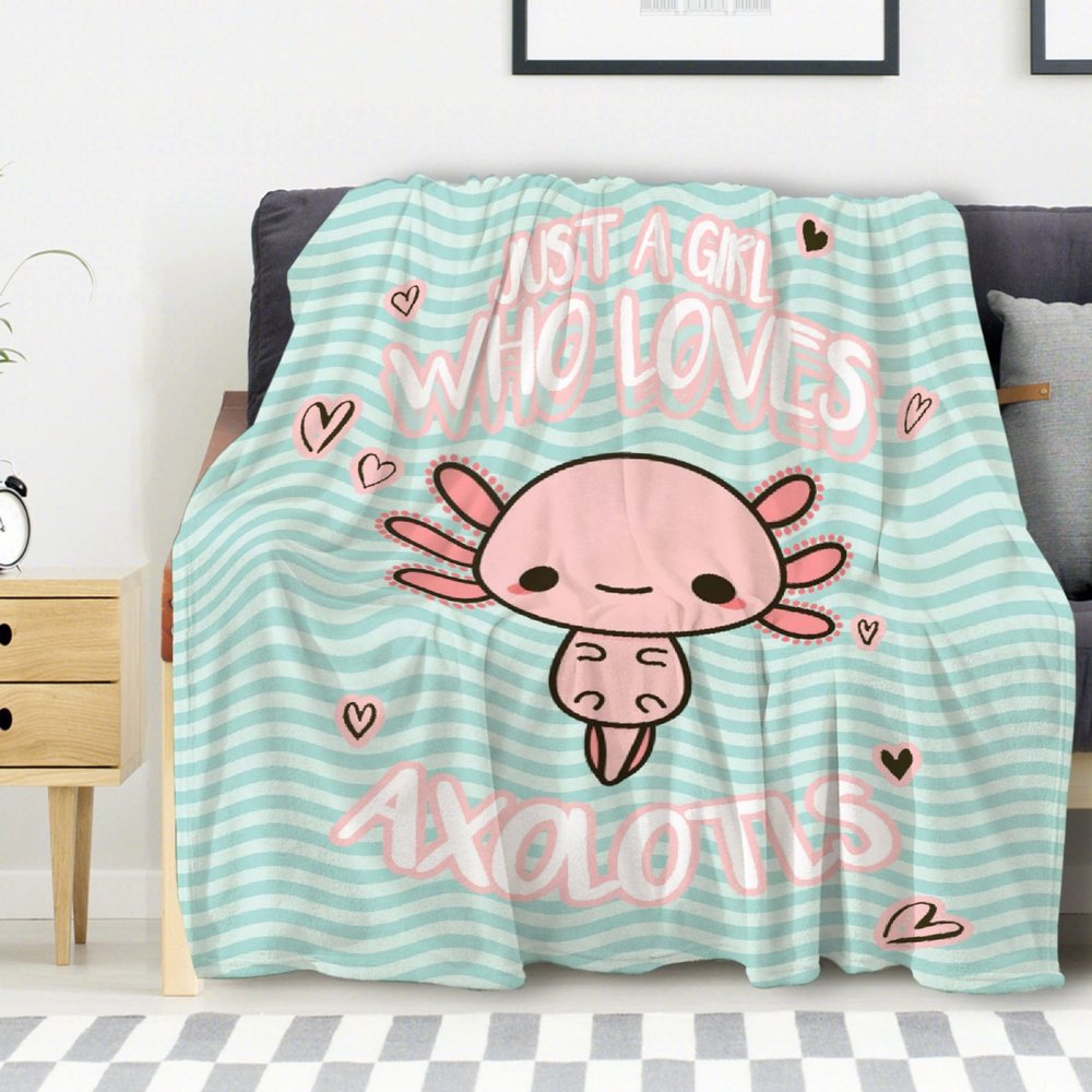 Avalokitesvara Just A Girl Who Loves Axolotl Flannel Blanket Super Soft and Warm for Bed Couch Sofa 120x90 Inch King Blanket for Family