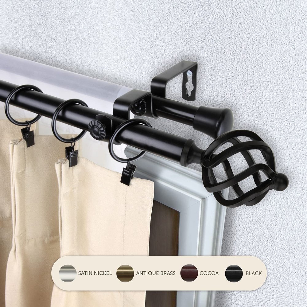 Domovina Curve 13/16" Double Curtain Rod Black/28-48