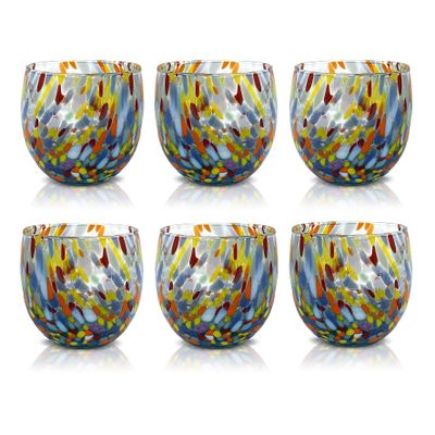 MAZZEGA ART & DESIGN - Set of 6 Handcrafted Blown Glass Water Glasses with Refined and Original Murano Murrine - The Colors of Murano - 'Classic 9,8 oz' Model. Made in Italy (6, Light Blue)