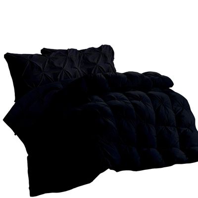 All-Season Luxurious Down Alternative Pinch Pleated Comforter Set Palatial King 120x98 TC 5pcs Cotton Egyptian Black