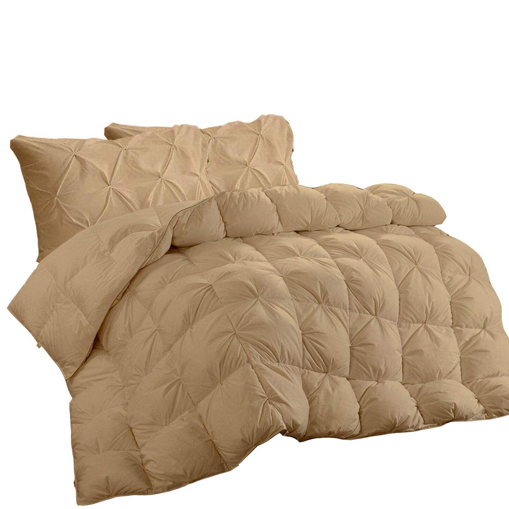 All-Season Luxurious Down Alternative Pinch Pleated Comforter Set Oversized King (116'' x 98'') TC 1pcs Cotton Egyptian Taupe