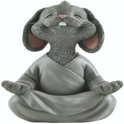 5" Whimsical Happy Bunny Rabbit Buddha Figurine Zen-Inspired Resin Rabbit Statue Meditating Animal Sculpture for Mindful Home or Office Decor Peaceful Gift for Bunny Lovers and Yoga Fans