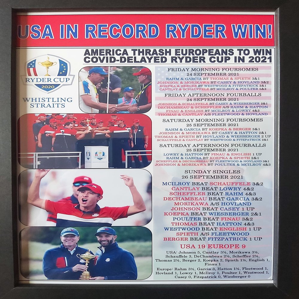 Sports Prints UK United States win Ryder Cup 19-9 at Whistling Straits - 2021 - framed print