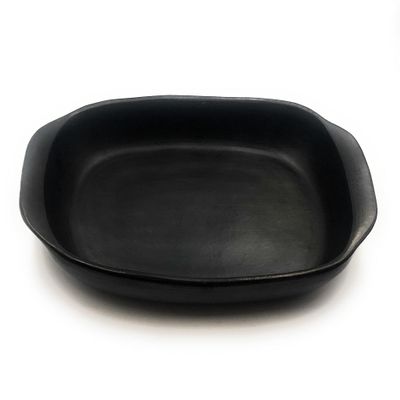 Square Roasting Pan 11 x 10.5 Inches hight 2.5 Inches with handle 13 Inches Black Clay Original Handicraft Protect your Health and Take Care the Planet Vegan Organic and Non Pollutant