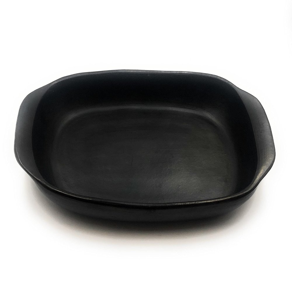 Square Roasting Pan 11 x 10.5 Inches hight 2.5 Inches with handle 13 Inches Black Clay Original Handicraft Protect your Health and Take Care the Planet Vegan Organic and Non Pollutant