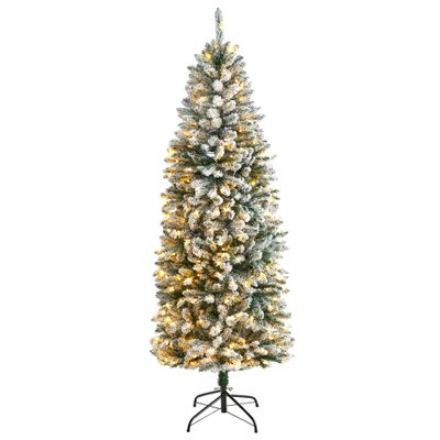 6ft. Slim Flocked Montreal Fir Artificial Christmas Tree with 250 Warm White LED Lights and 743 Bendable Branches