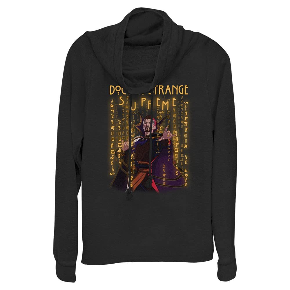 Marvel Junior's What If Strange Glyphs Women's Long Sleeve Cowl Neck Pullover, Black, X-Large