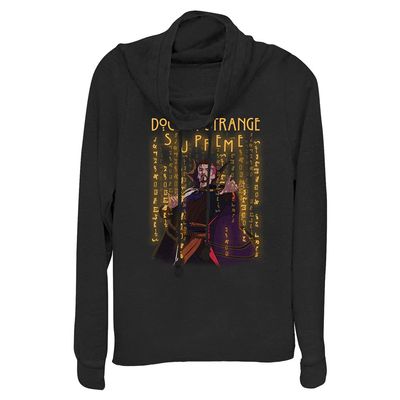 Marvel Junior's What If Strange Glyphs Women's Long Sleeve Cowl Neck Pullover, Black, 4X-Large