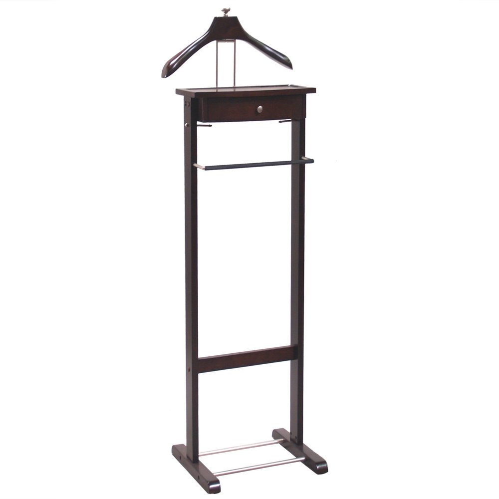 Proman Products Kingston III Valet Stand with Drawer, Contour Hanger, Trouser Bar, Tie & Belt Hooks and Shoe Rack - VL36260