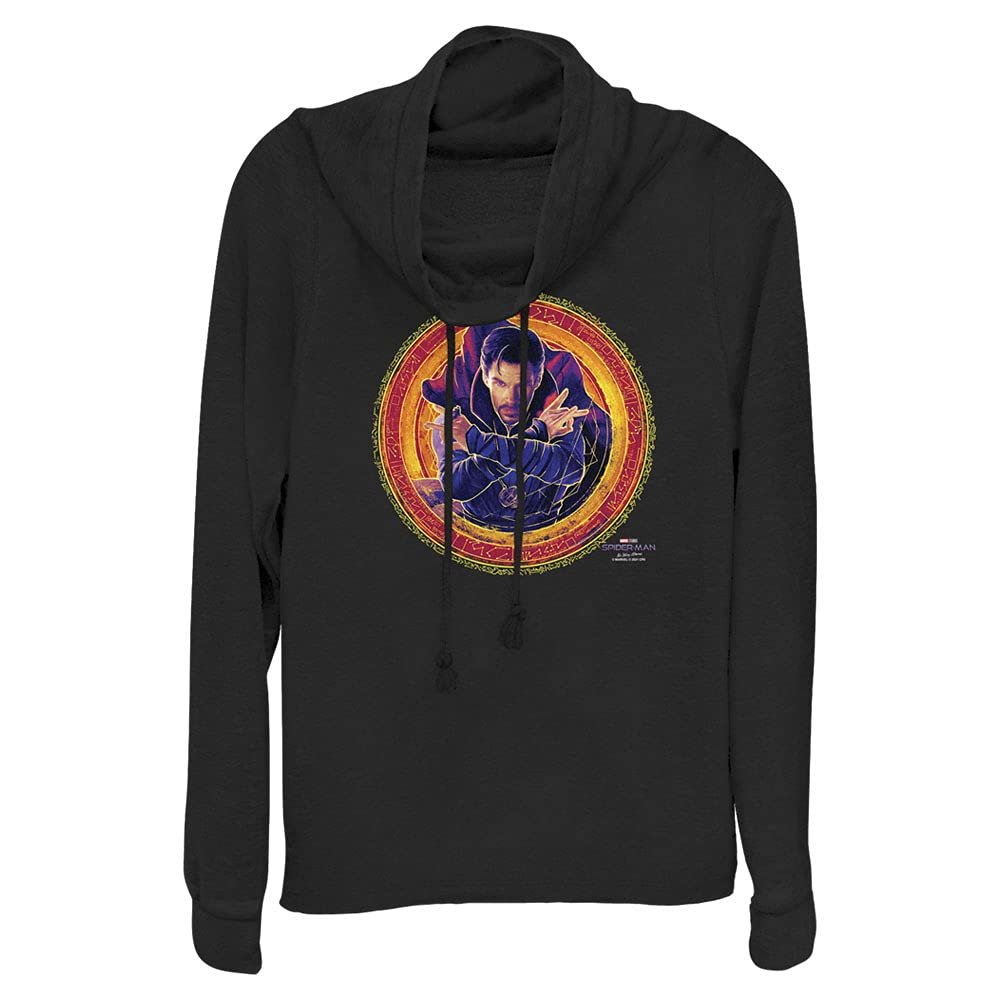 Marvel Junior's Spider-Man No Way Home Strange Portrait Women's Long Sleeve Cowl Neck Pullover, Black, Small