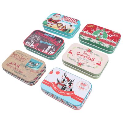 Angoily 6PCS Small Christmas Tin Box with Hinged Lids Empty Tin Box Container, Christmas Tinplate Box Rectangular Metal Tin Box With Lids for Treats, Favors and Crafts (Random Type)