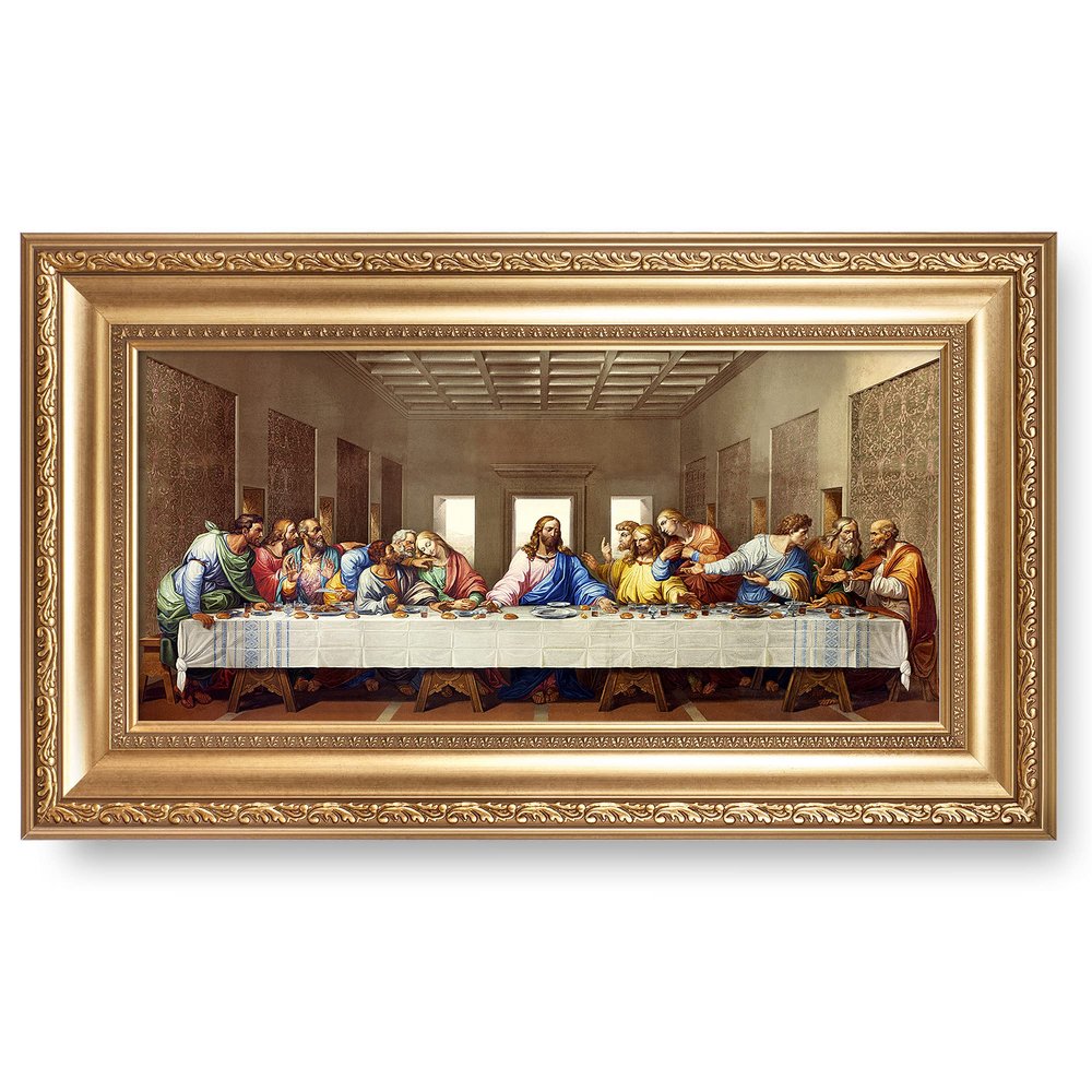 The Last Supper by Leonardo Da Vinci The World Classic Art Reproductions,Giclee Prints Framed Wall Art for Home Decor,Image Size:24x12 inches,Golden Framed Size:30x18 inchs