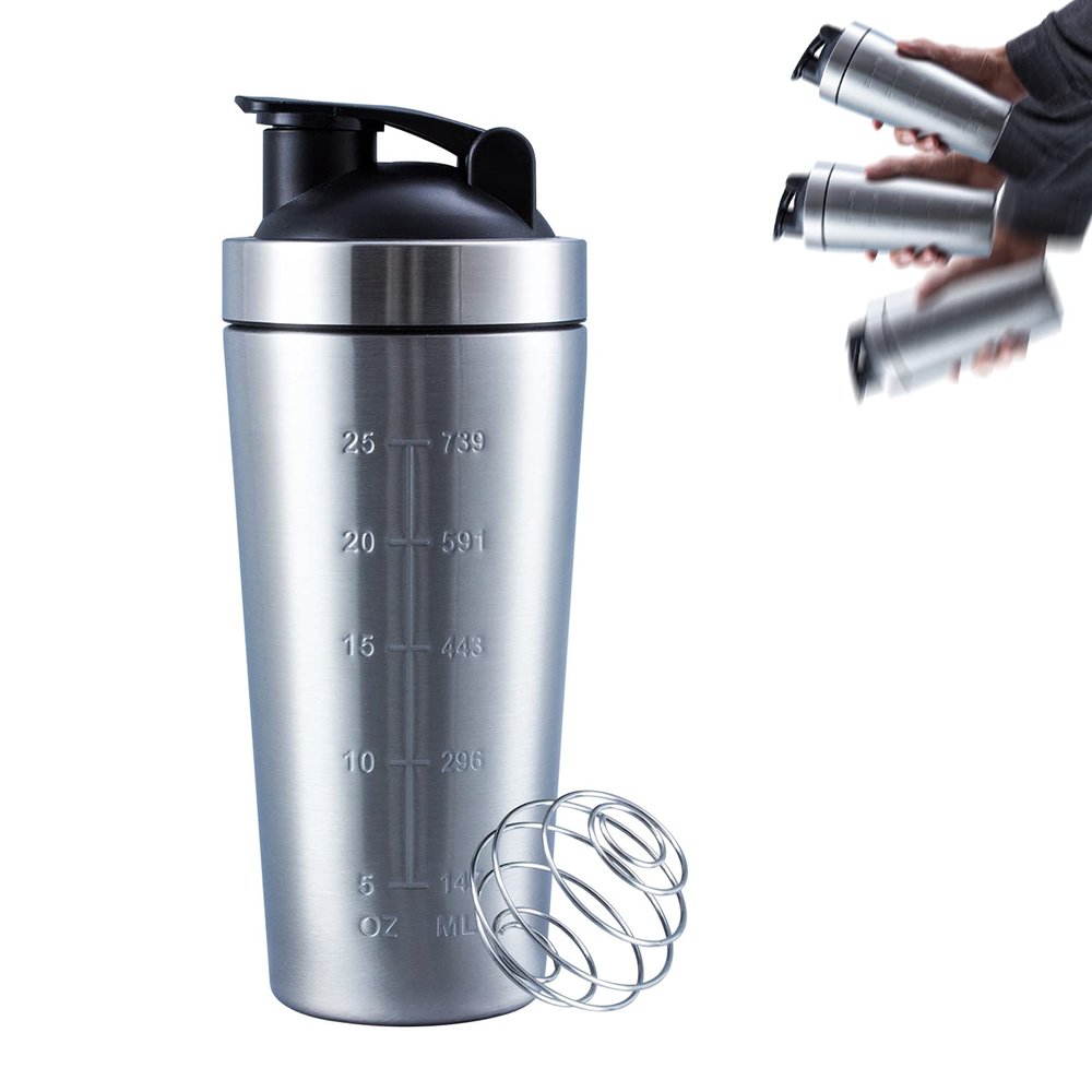 VALESKA Protein Shaker Bottle for Protein Mixes, 25oz(739ml) Stainless Steel Shaker Bottle,Dishwasher Safe, BPA Free, Leak Proof, Perfect for Indoor & Outdoor