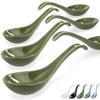Artena 6.75 inch Solid Asian Soup Spoon Set of 6,Ultra-fine Porcelain Japanese Soup Spoon,Ramen Spoons for Pho Noodles Miso, Chinese Soup Spoons for Dumpling Wonton Cereal, Deep Oval Hook Design-Green view 1