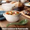 Artena 6.75 inch Solid Asian Soup Spoon Set of 6,Ultra-fine Porcelain Japanese Soup Spoon,Ramen Spoons for Pho Noodles Miso, Chinese Soup Spoons for Dumpling Wonton Cereal, Deep Oval Hook Design-Green view 4