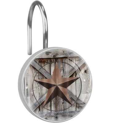 Pulongpoq Western Texas Star Shower Curtain Hooks - Stainless Steel, Glass, Resin, Set of 12 Shower Curtain Rings 3.7x3.7cm