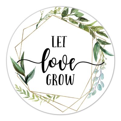 Let Love Grow Favor Stickers - 2 Inch Greenery Wedding Favor Stickers for Succulents, Wedding Favors, Bridal Shower Favor Tags, Baby Shower Party, Pack of 50 Green
