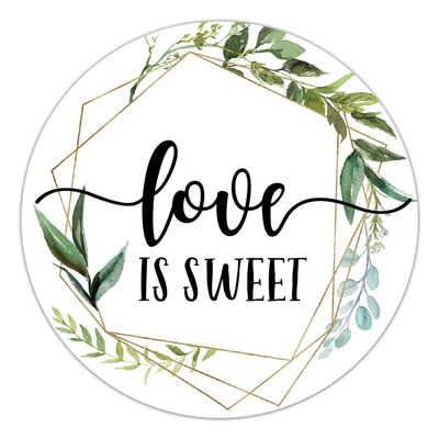 Love Is Sweet Stickers, Wedding Favor Stickers, Greenery Wedding Stickers, Bridal Shower Favors, Pack of 50, 2 Inch Circle Wedding Favor Gift Labels