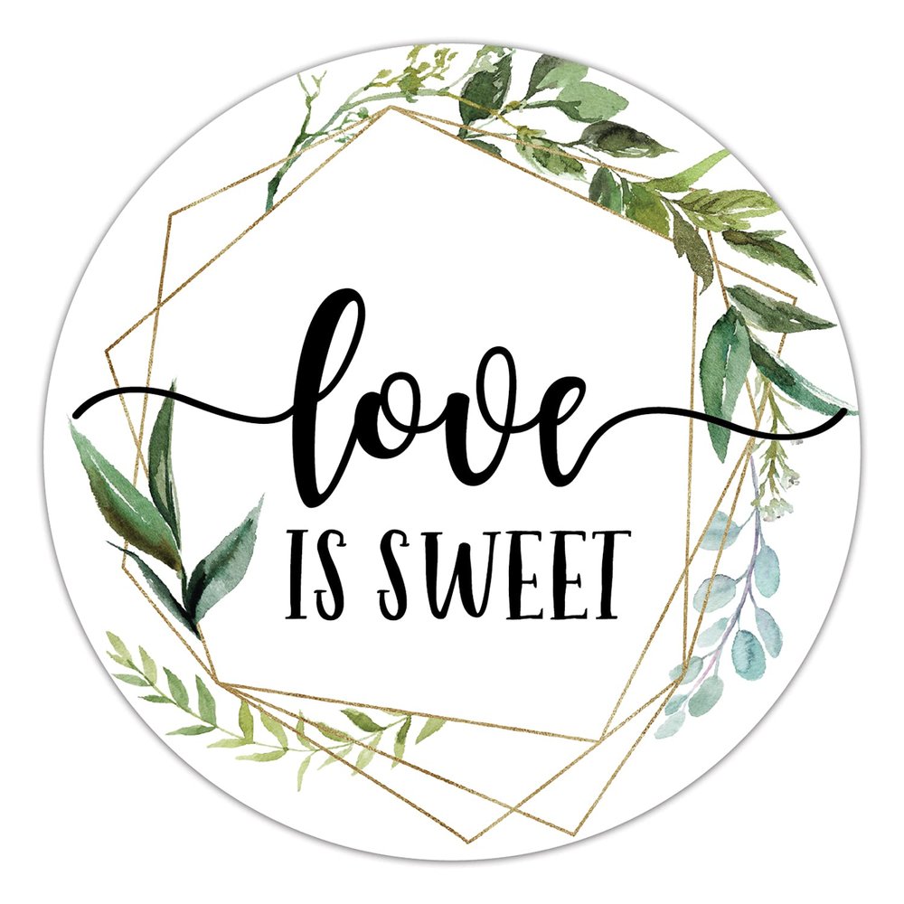 Love Is Sweet Stickers, Wedding Favor Stickers, Greenery Wedding Stickers, Bridal Shower Favors, Pack of 50, 2 Inch Circle Wedding Favor Gift Labels