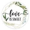 Love Is Sweet Stickers, Wedding Favor Stickers, Greenery Wedding Stickers, Bridal Shower Favors, Pack of 50, 2 Inch Circle Wedding Favor Gift Labels view 1