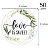 Love Is Sweet Stickers, Wedding Favor Stickers, Greenery Wedding Stickers, Bridal Shower Favors, Pack of 50, 2 Inch Circle Wedding Favor Gift Labels view 3