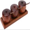 YRHH 3 Pieces Wooden Spice Bottle, Retro Spice Jar Sugar Bowl Seasoning Jar with Lid, Spoon and Base for Kitchen Organizer view 1