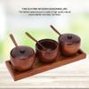 YRHH 3 Pieces Wooden Spice Bottle, Retro Spice Jar Sugar Bowl Seasoning Jar with Lid, Spoon and Base for Kitchen Organizer view 2