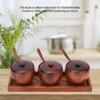 YRHH 3 Pieces Wooden Spice Bottle, Retro Spice Jar Sugar Bowl Seasoning Jar with Lid, Spoon and Base for Kitchen Organizer view 3
