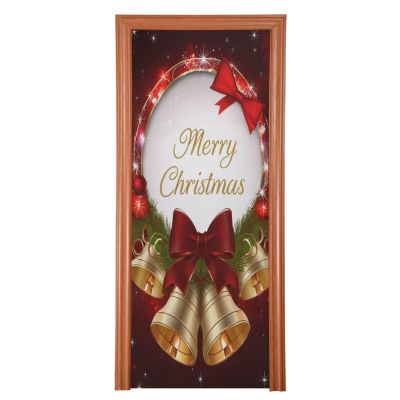 Qilmy Christmas Door Cover,Christmas Bell Bow And Snowflakes Door Covers Decoration of House Living Room Door Corridor Door Parties Shopping Mall Window 36x98in