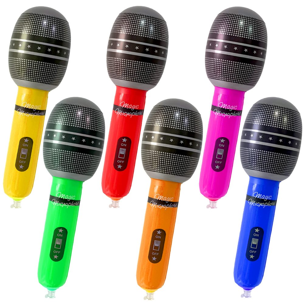 6 Pieces Inflatable Microphones (Random Colors) Birthday Party Decorations 9.8 Inches Inflatable Cosplay Microphone - Back To 80s 90s Birthday Party Supplies Carnival Photo Booth Props