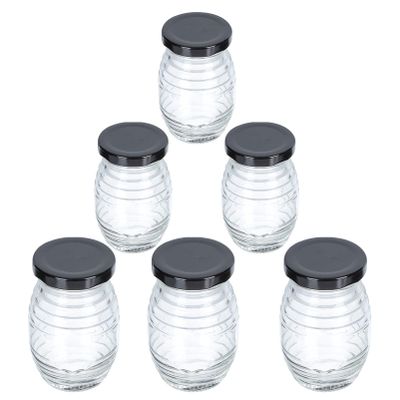 Cabilock 6pcs Glass Sauce and Salad Dressing Bottles Lids Creative Storage for Honey Jam and Sauces for Kitchen Organization and Travel