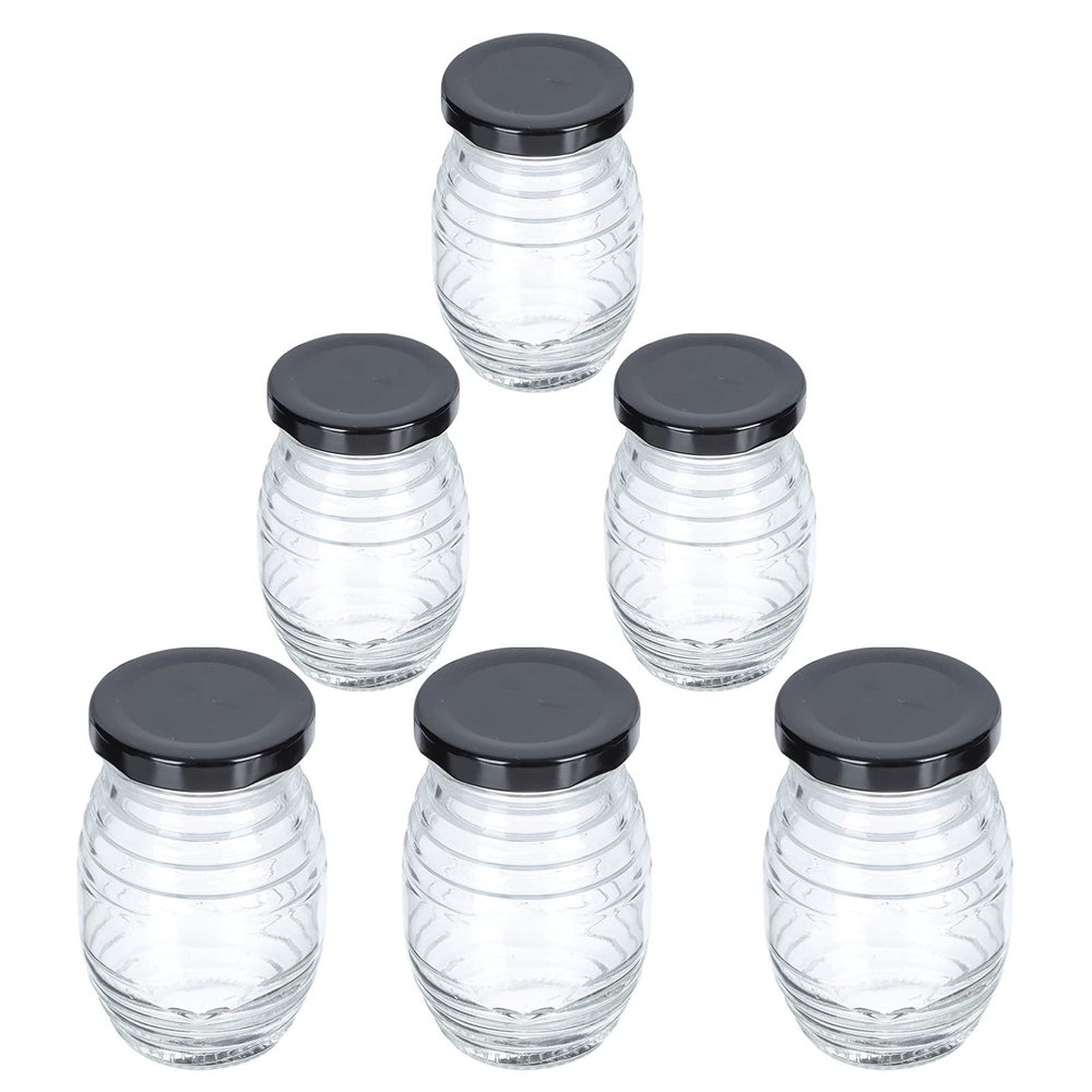 Cabilock 6pcs Glass Sauce and Salad Dressing Bottles Lids Creative Storage for Honey Jam and Sauces for Kitchen Organization and Travel