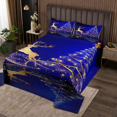 3 Piece Glitter Christmas Tree Quilt Bedding Set Women Aldult Lightweight Bedding Golden Deer Bedspread Set Merry Christmas Bedspread Coverlet Soft Microfiber Home Quilt Set for King Bed All Season
