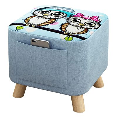 Animal Footstool,Square Linen Storage Stool Cute Decoration Footrest Wood Frame Legs,Shoe Changing Stool for Children Bedroom Living Room,Removable and Washable Stool Cover,Owl-Pine