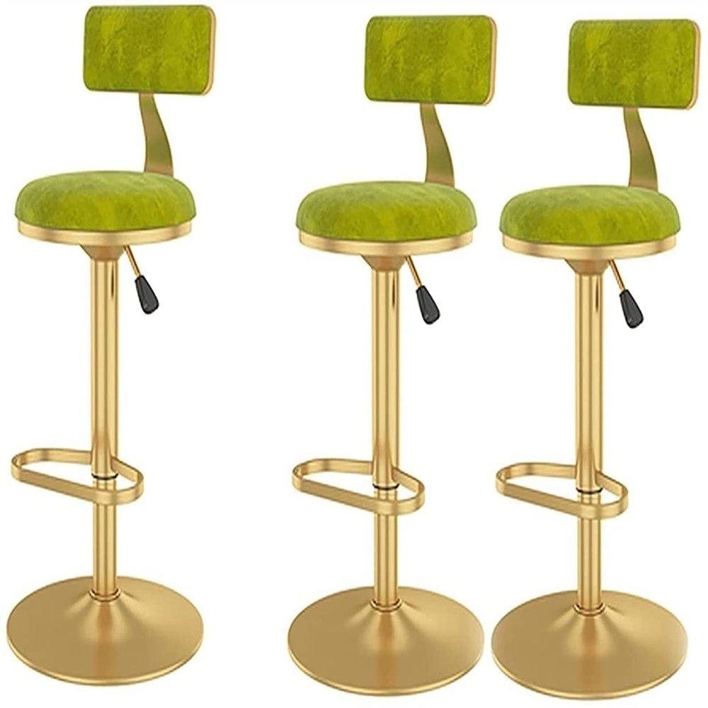 ZDXY Set of 3 Bar Stool Breakfast Restaurant Chair, Rotating Lift High Stool, Bar Stool with Backrest, Wrought Iron Velvet Cloth Chair Cushion, Cafe, Kitchen, Bistro (Color : H1)