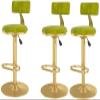 ZDXY Set of 3 Bar Stool Breakfast Restaurant Chair, Rotating Lift High Stool, Bar Stool with Backrest, Wrought Iron Velvet Cloth Chair Cushion, Cafe, Kitchen, Bistro (Color : H1) view 1